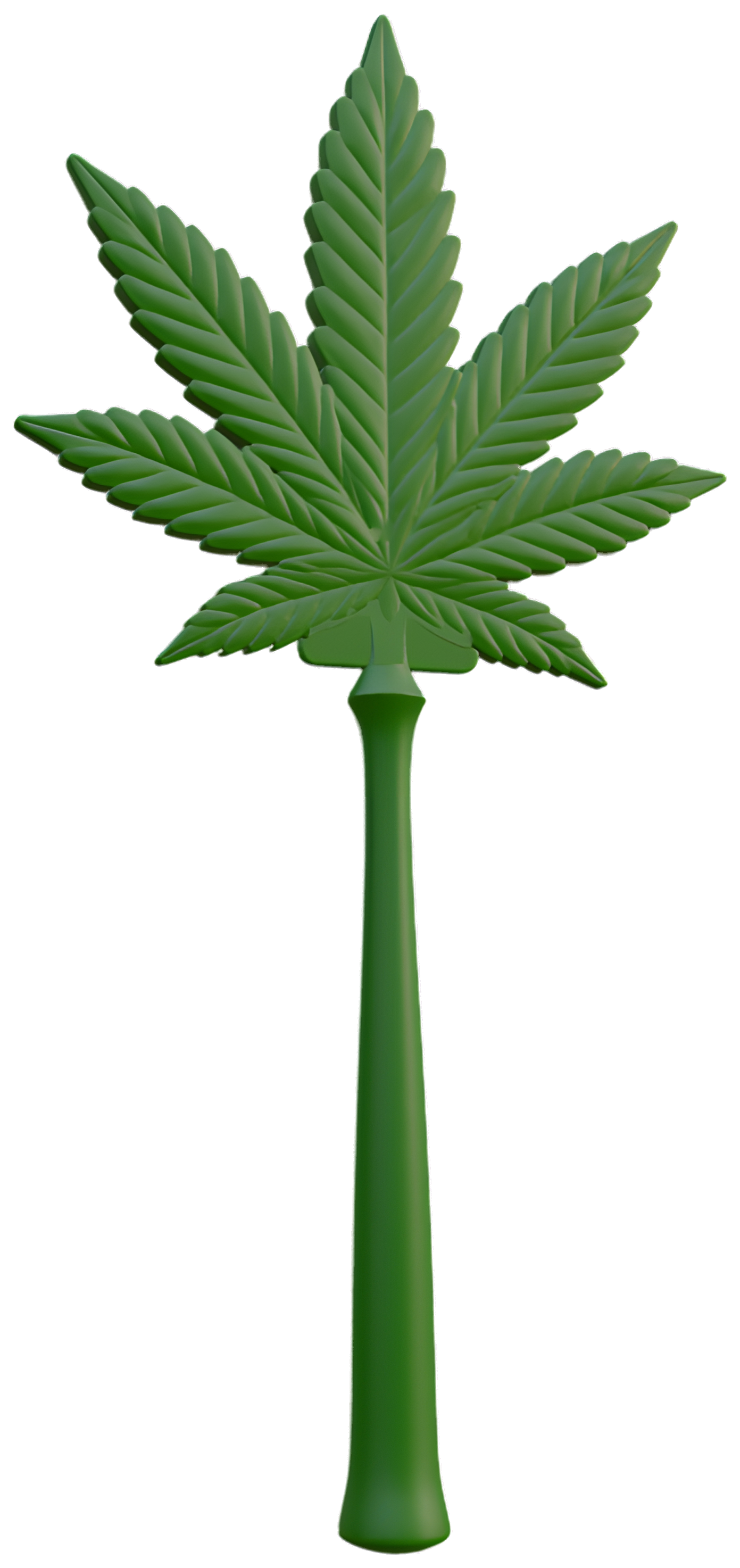 PotWand: a green 3D-printed cannabis leaf on a smooth tapered handle